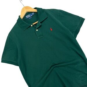 Vintage 90s Polo Ralph Lauren Custom Fit Green Cotton Polo Shirt Mens XL Preppy